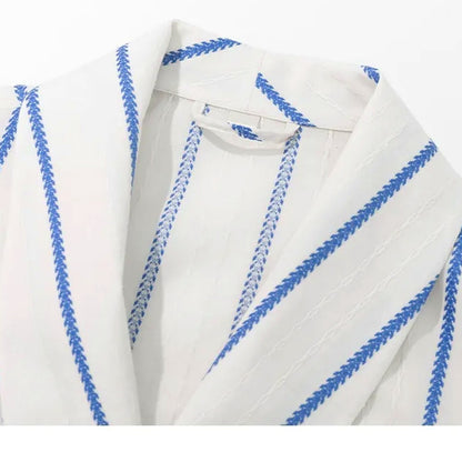 Baby Blue & White Stripe Cotton Long Robe