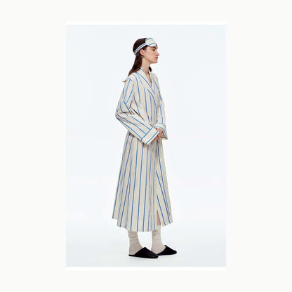 Baby Blue & White Stripe Cotton Long Robe