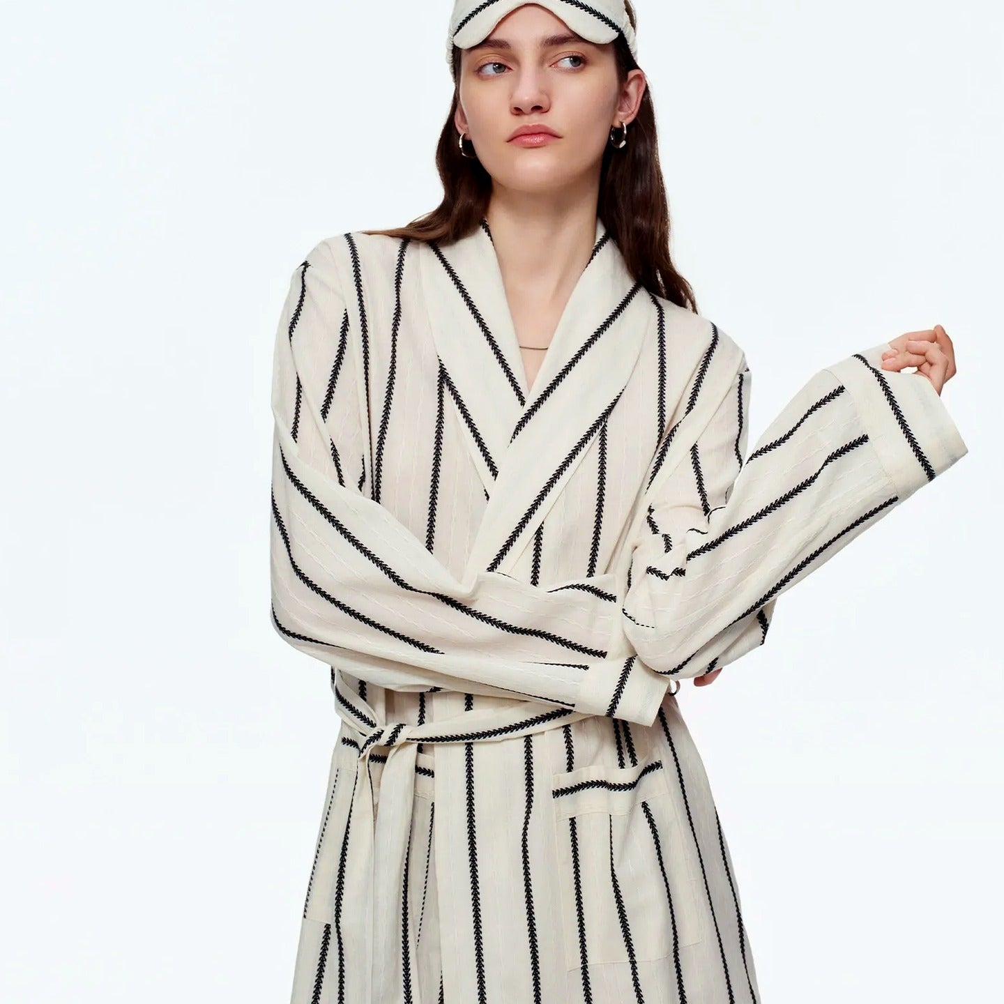 Baby Blue & White Stripe Cotton Long Robe