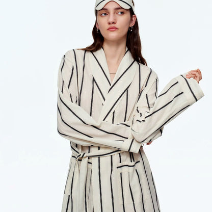 Baby Blue & White Stripe Cotton Long Robe