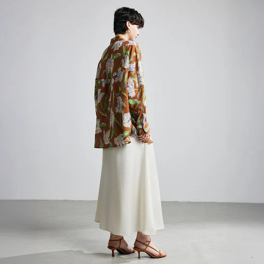 Brown Purple Lily Ramie Long Sleeve Shirt