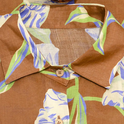 Brown Purple Lily Ramie Long Sleeve Shirt