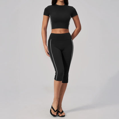Brushed Short-Sleeve Yoga Crop Top - Black / Red - black red legging styling
