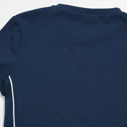 Brushed Short-Sleeve Yoga Crop Top - Navy Blue / White - navy blue white flat back