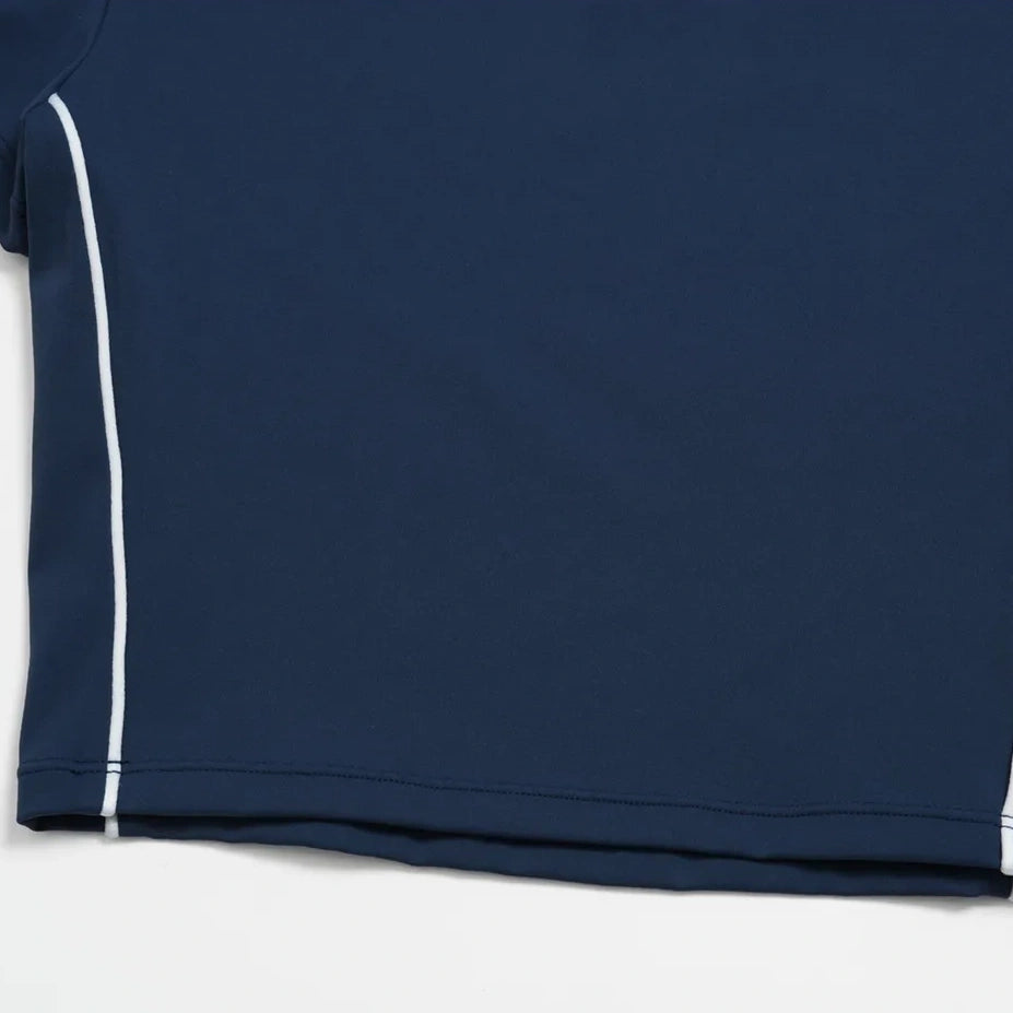 Brushed Short-Sleeve Yoga Crop Top - Navy Blue / White - navy blue white side stripe detail