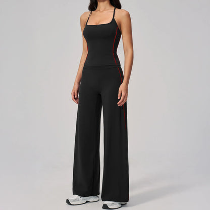 Contrast Fitted Yoga Tank Top - Black / White - black white capri front view