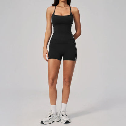 Contrast Fitted Yoga Tank Top - Black / White - black white shorts styling
