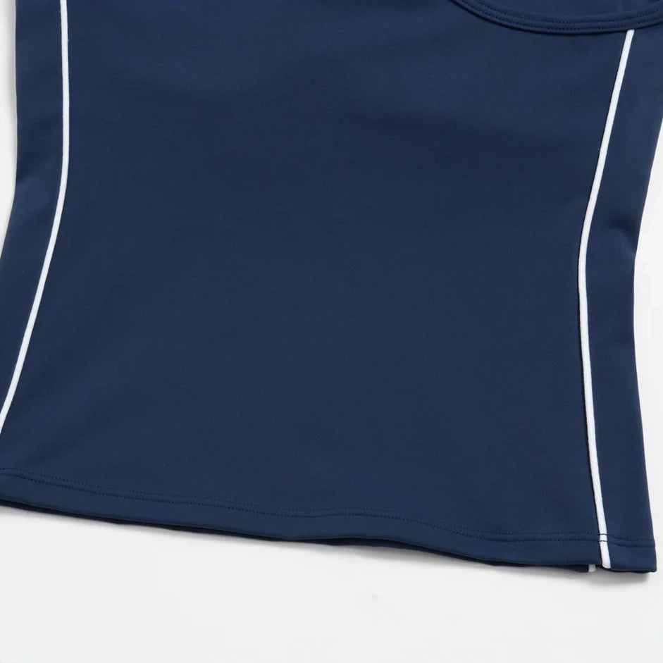 Contrast Fitted Yoga Tank Top - Navy Blue / White - navy blue white side stripe flat