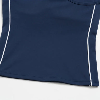 Contrast Fitted Yoga Tank Top - Navy Blue / White - navy blue white side stripe flat
