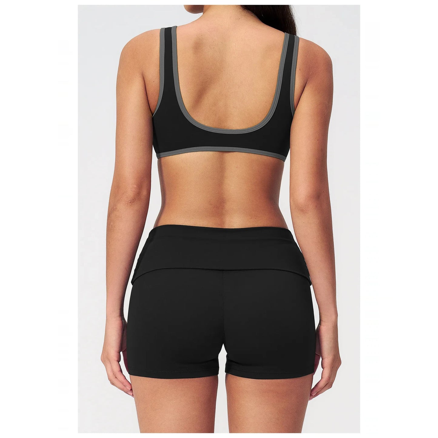 Contrast Foldover Waist Cheer Athletic Shorts - black charcoal back view