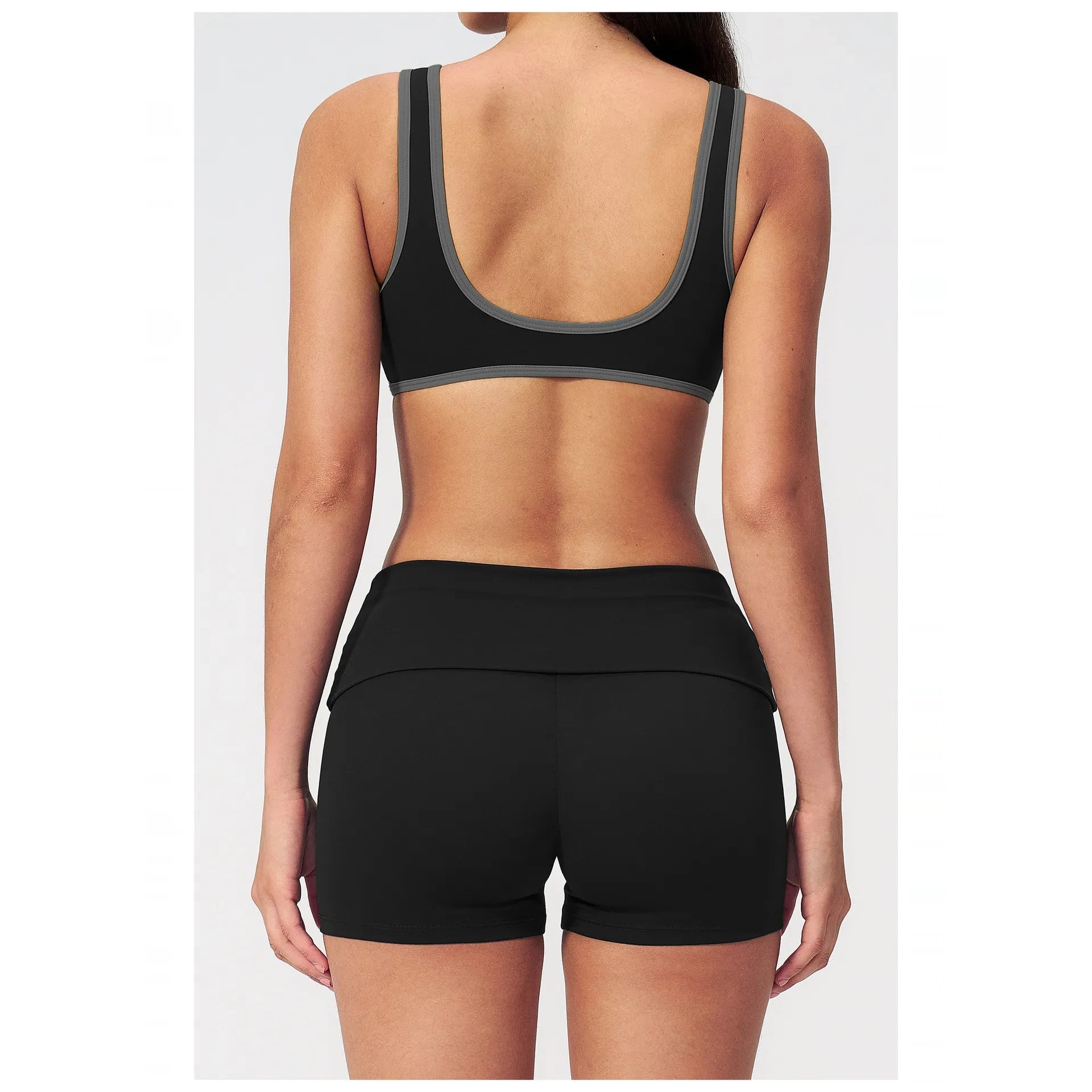 Contrast Foldover Waist Cheer Athletic Shorts - black charcoal back view