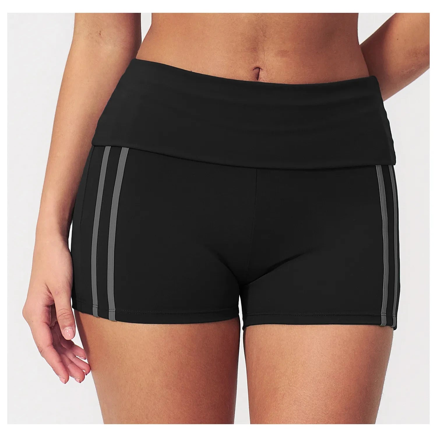 Contrast Foldover Waist Cheer Athletic Shorts - black charcoal front detail