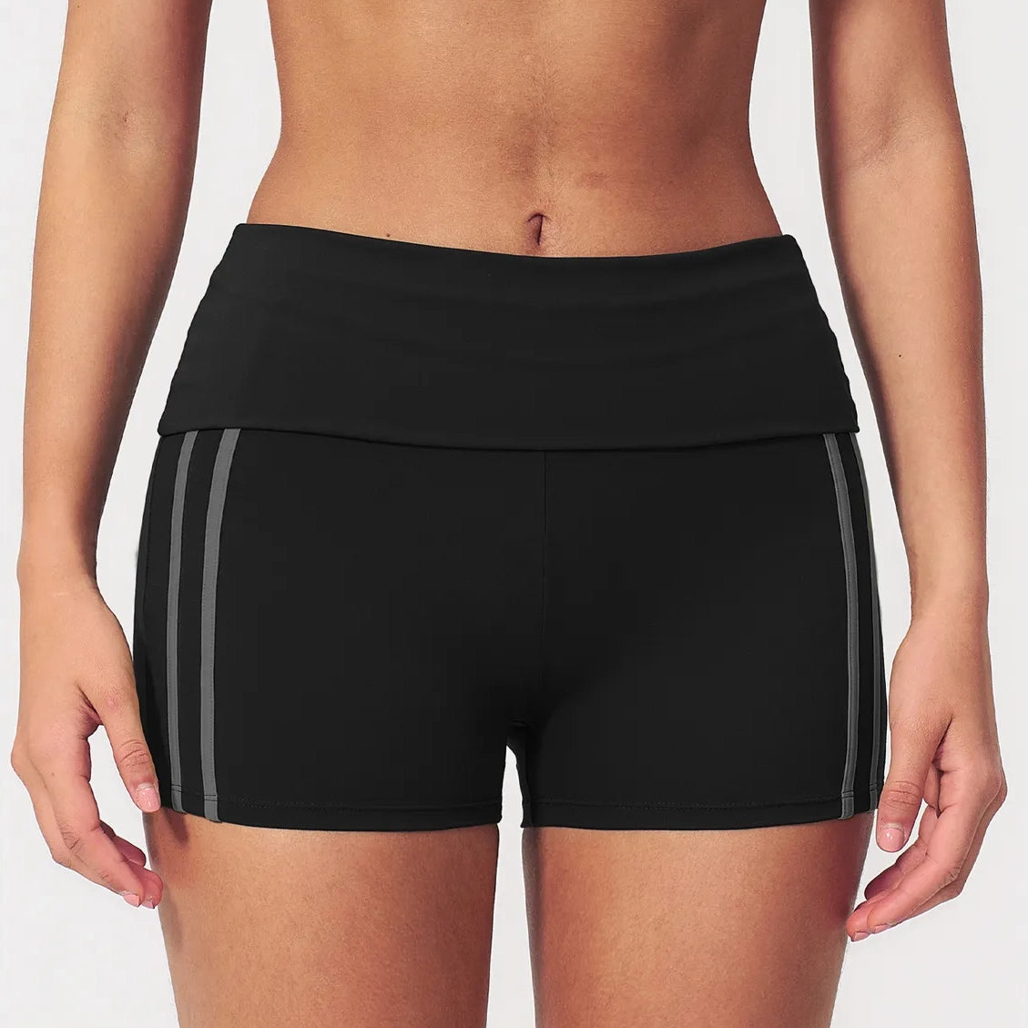 Contrast Foldover Waist Cheer Athletic Shorts - Black / Charcoal - black charcoal front view