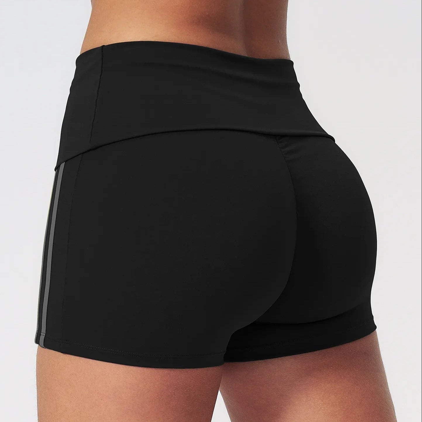 Contrast Foldover Waist Cheer Athletic Shorts - black charcoal scrunch back detail