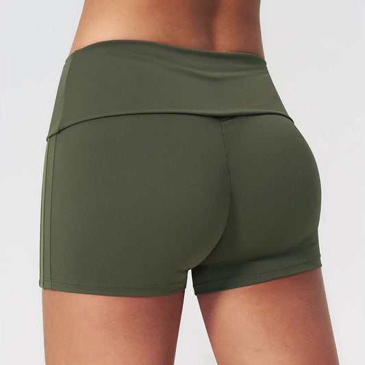 Contrast Foldover Waist Cheer Athletic Shorts - Moss Green / Light Green - moss green light green scrunch back detail