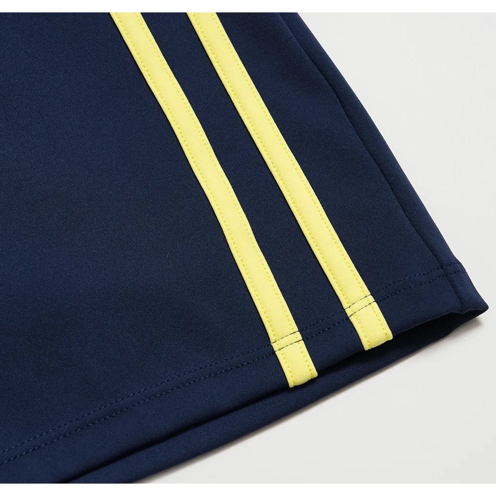 Contrast Foldover Waist Cheer Athletic Shorts - Navy Blue / Neon Yellow - navy blue neon yellow contrast side tape fabric detail