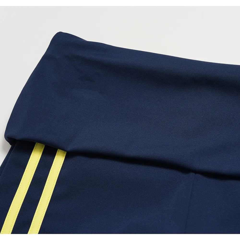 Contrast Foldover Waist Cheer Athletic Shorts - Navy Blue / Neon Yellow - navy blue neon yellow foldover waist detail
