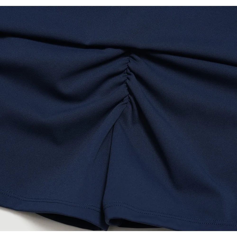 Contrast Foldover Waist Cheer Athletic Shorts - Navy Blue / Neon Yellow - navy blue neon yellow scrunch back seam fabric detail