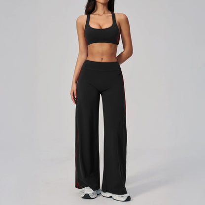 Contrast Racerback Yoga Sports Bra - Black / Red - black red full styling