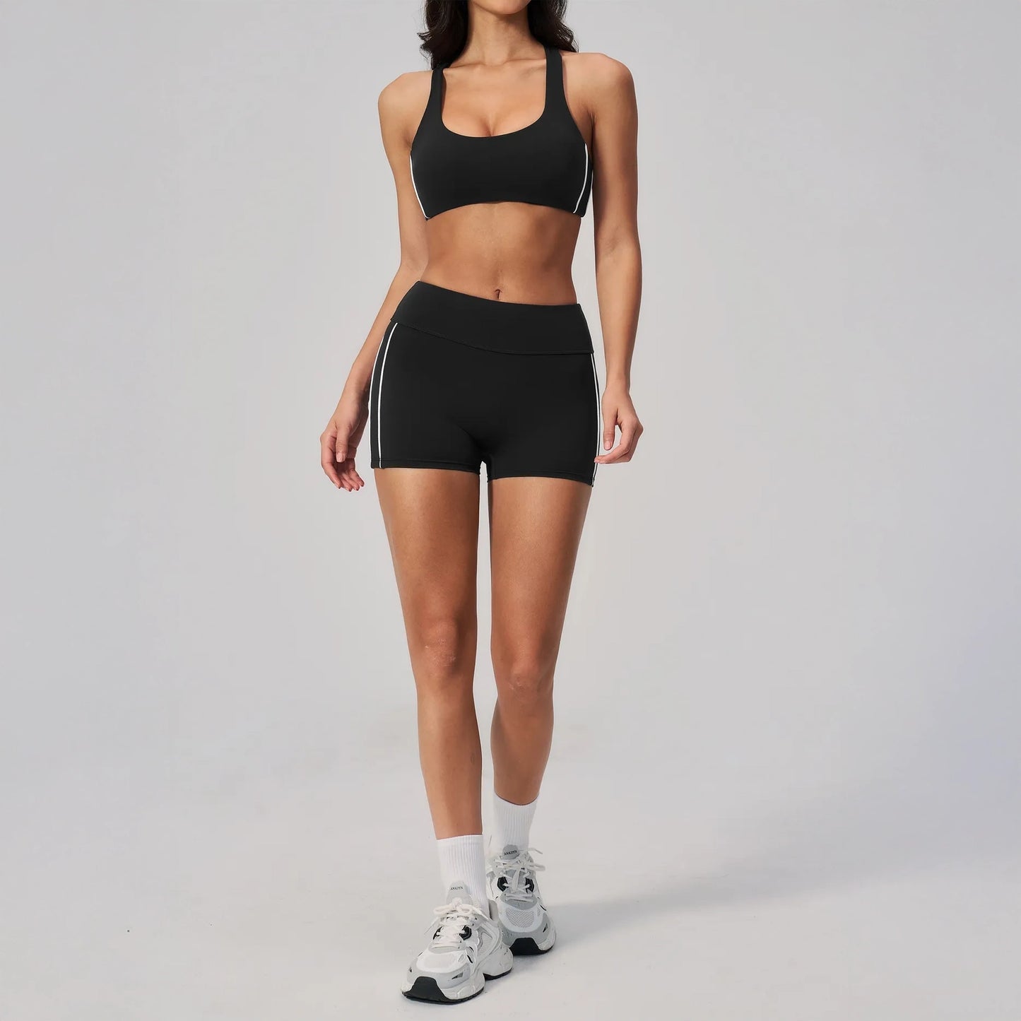 Contrast Racerback Yoga Sports Bra - Black / White - black white shorts styling