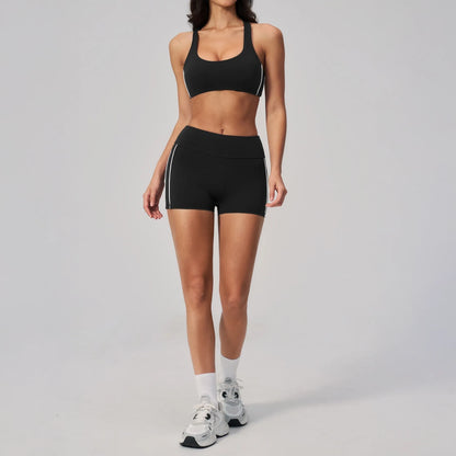 Contrast Racerback Yoga Sports Bra - Black / White - black white shorts styling