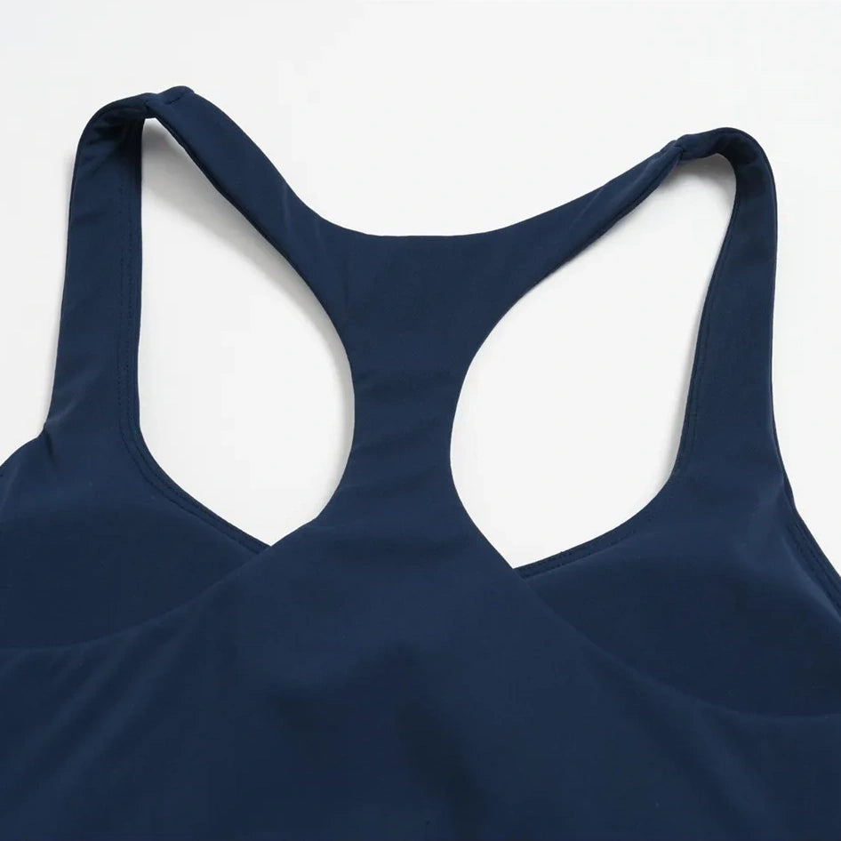 Contrast Racerback Yoga Sports Bra - Navy Blue / White - navy blue white flat back detail
