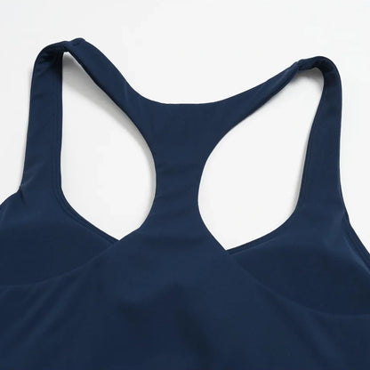Contrast Racerback Yoga Sports Bra - Navy Blue / White - navy blue white flat back detail