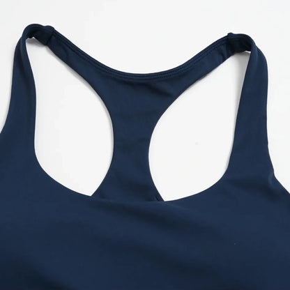 Contrast Racerback Yoga Sports Bra - Navy Blue / White - navy blue white flat front view
