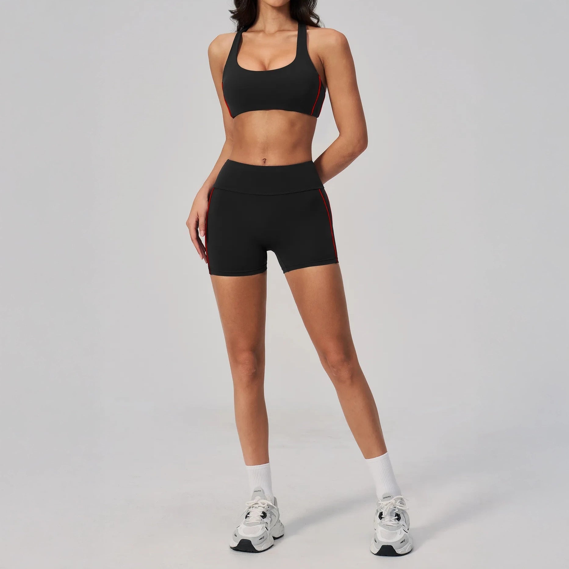 Contrast Sculpting Yoga Shorts - Black / Red - black red active styling