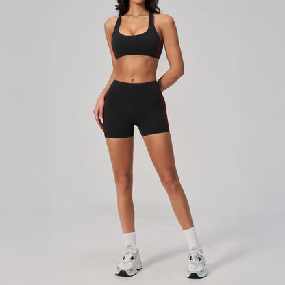 Contrast Sculpting Yoga Shorts - Black / Red - black red active styling