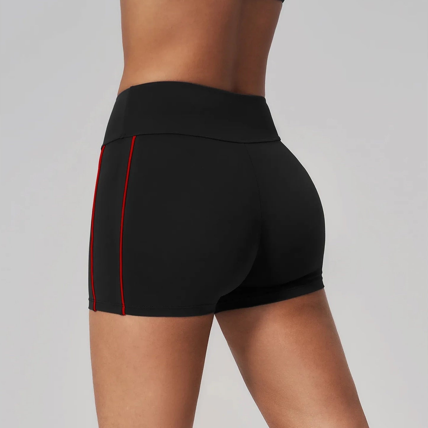 Contrast Sculpting Yoga Shorts - Black / Red - black red back angle