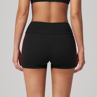 Contrast Sculpting Yoga Shorts - Black / Red - black red back view