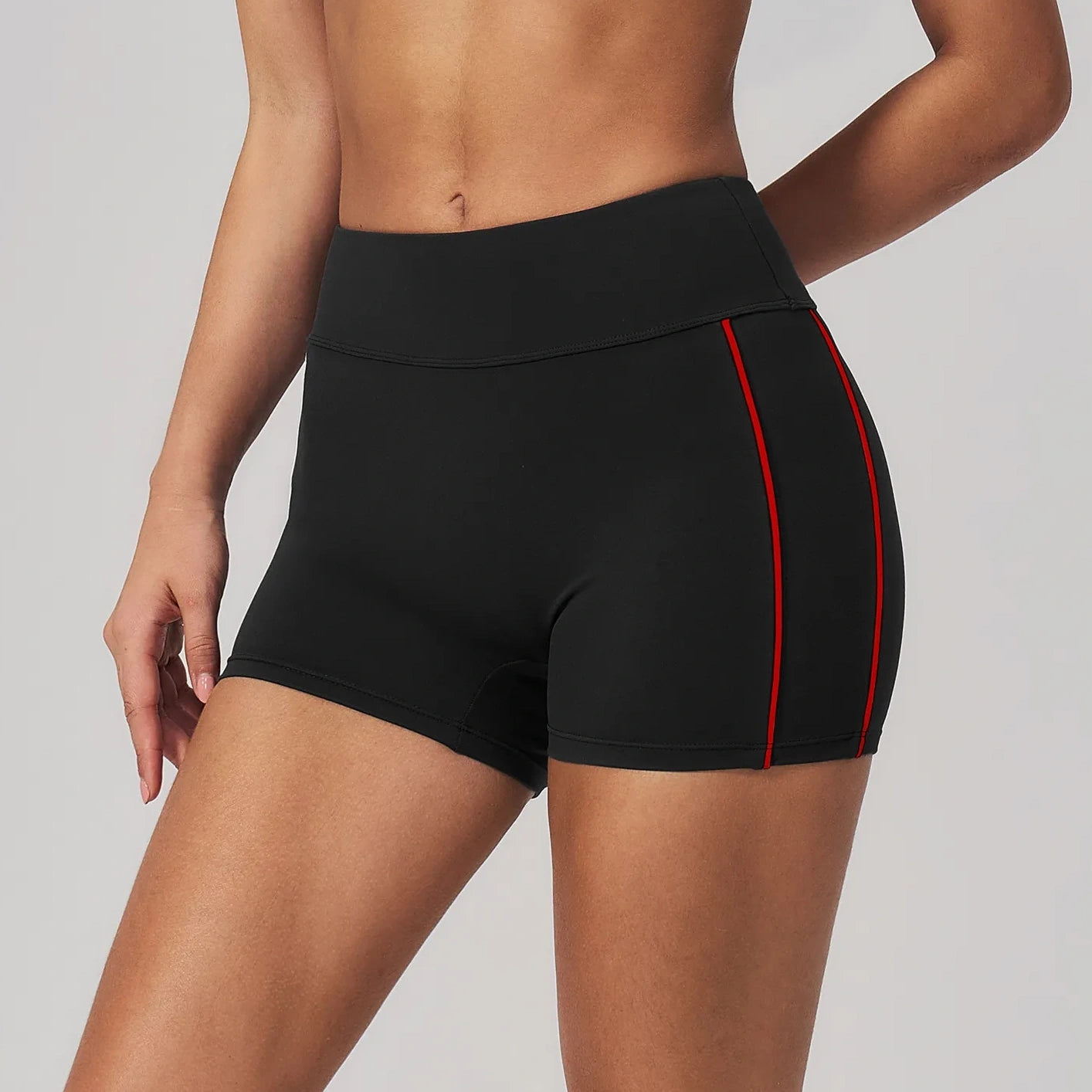 Contrast Sculpting Yoga Shorts - Black / Red - black red front angle