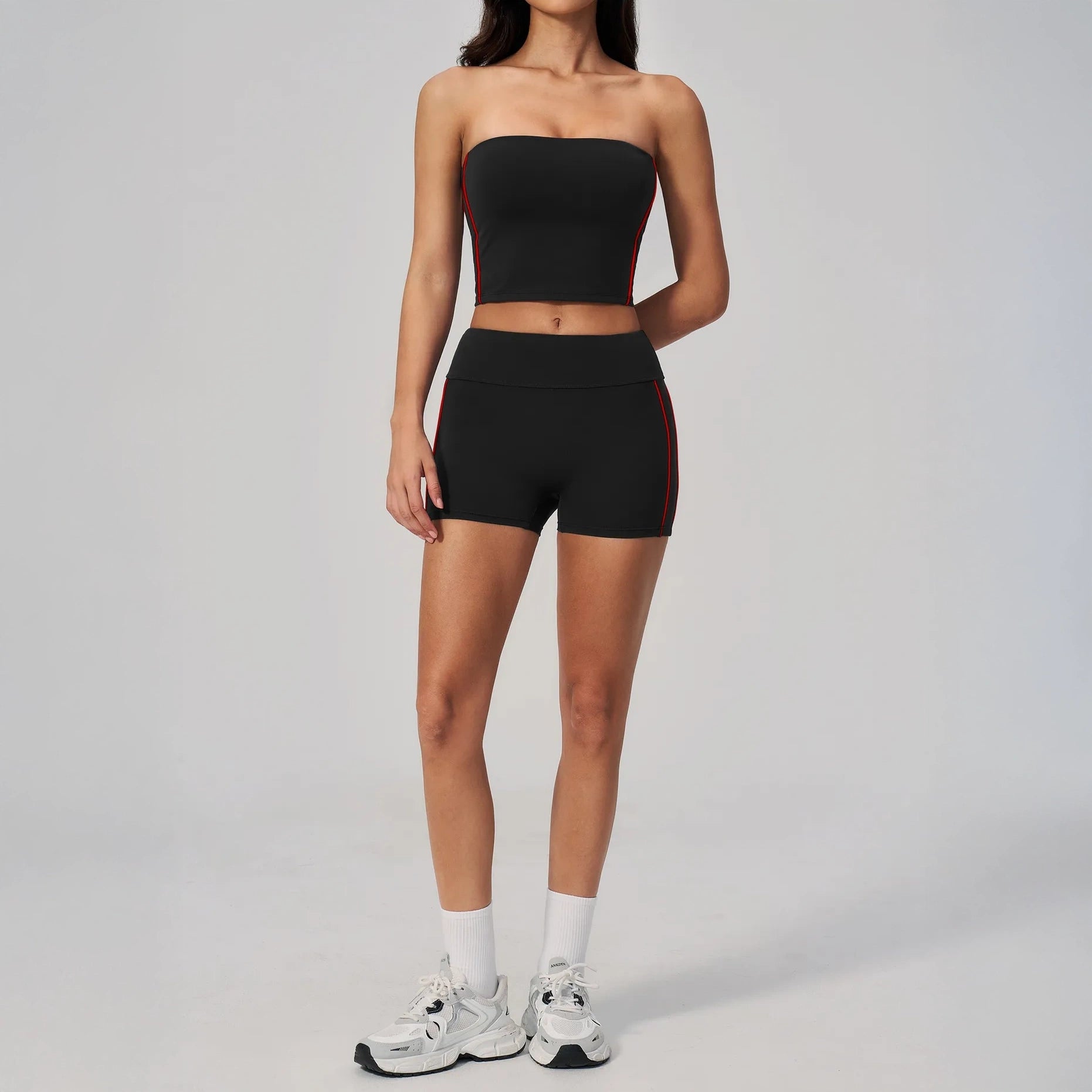 Contrast Sculpting Yoga Shorts - Black / Red - black red full styling