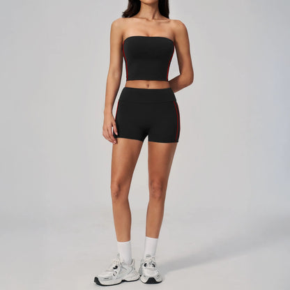 Contrast Sculpting Yoga Shorts - Black / Red - black red full styling
