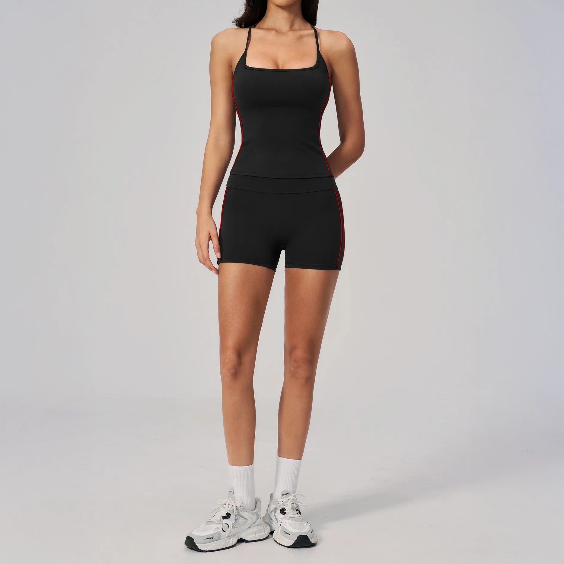 Contrast Sculpting Yoga Shorts - Black / Red - black red set styling