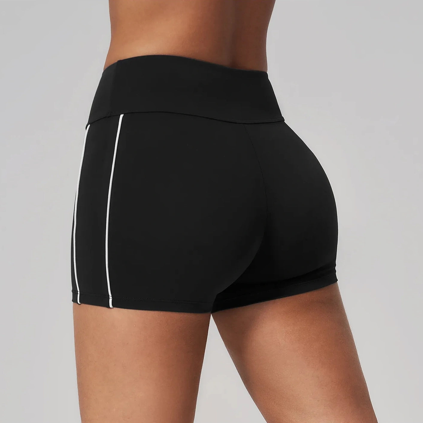 Contrast Sculpting Yoga Shorts - Black / White - black white back angle