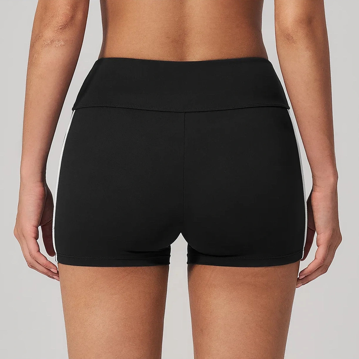 Contrast Sculpting Yoga Shorts - Black / White - black white back view