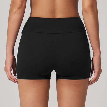 Contrast Sculpting Yoga Shorts - Black / White - black white back view