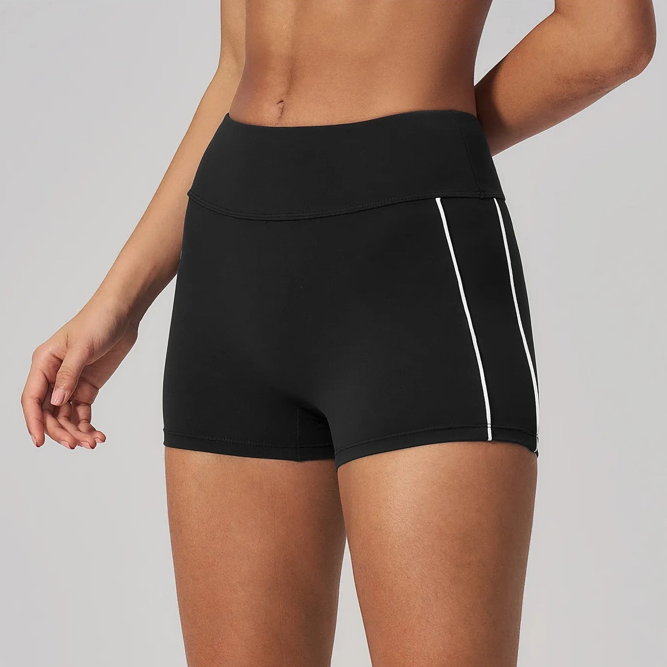 Contrast Sculpting Yoga Shorts - Black / White - black white front angle