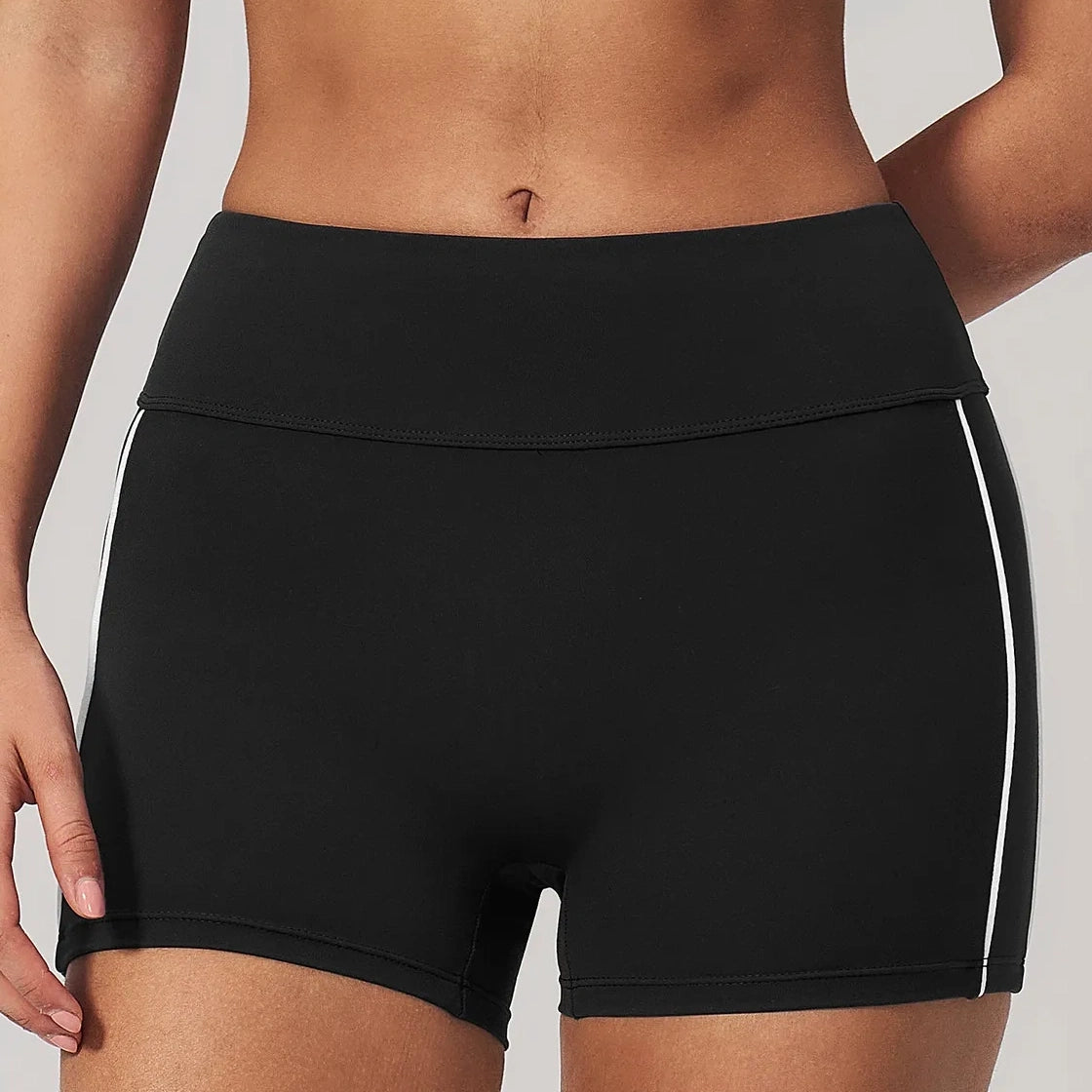 Contrast Sculpting Yoga Shorts - Black / White - black white front closeup