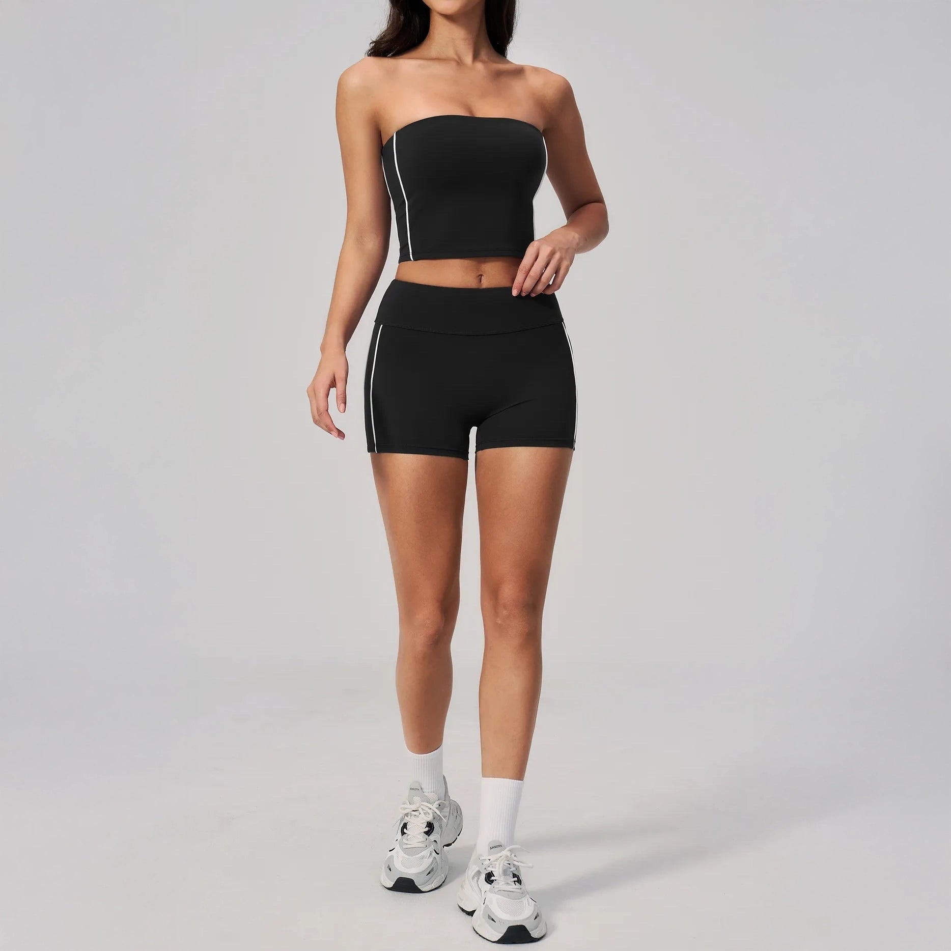 Contrast Sculpting Yoga Shorts - Black / White - black white full styling