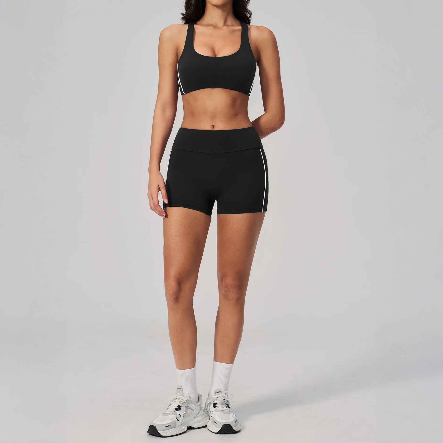 Contrast Sculpting Yoga Shorts - Black / White - black white set styling