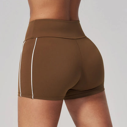 Contrast Sculpting Yoga Shorts - Chestnut Brown / Cream - chestnut brown cream back angle