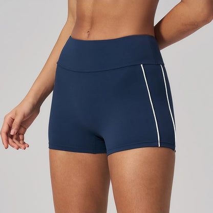 Contrast Sculpting Yoga Shorts - Navy Blue / White - navy blue white front angle