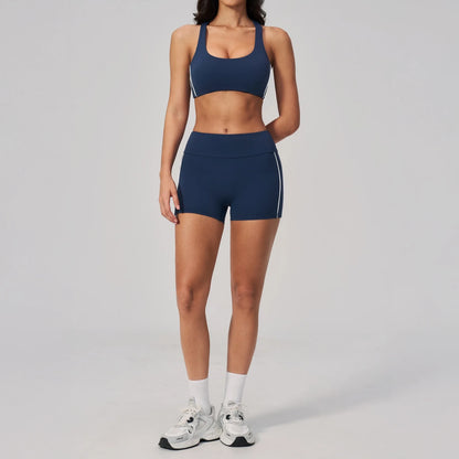 Contrast Sculpting Yoga Shorts - Navy Blue / White - navy blue white full styling