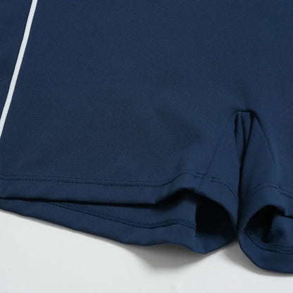 Contrast Sculpting Yoga Shorts - Navy Blue / White - navy blue white hem detail flat