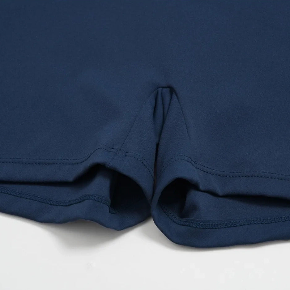 Contrast Sculpting Yoga Shorts - Navy Blue / White - navy blue white leg opening flat