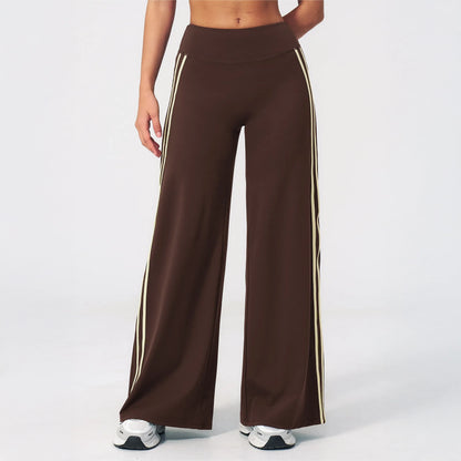 Contrast Side-Stripe Yoga Flare Pants - Coffee Brown - coffee brown front leg view
