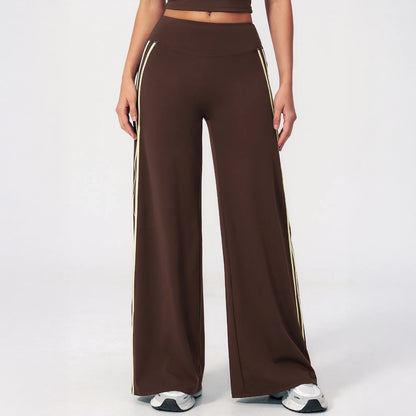 Contrast Side-Stripe Yoga Flare Pants - Coffee Brown - coffee brown front view